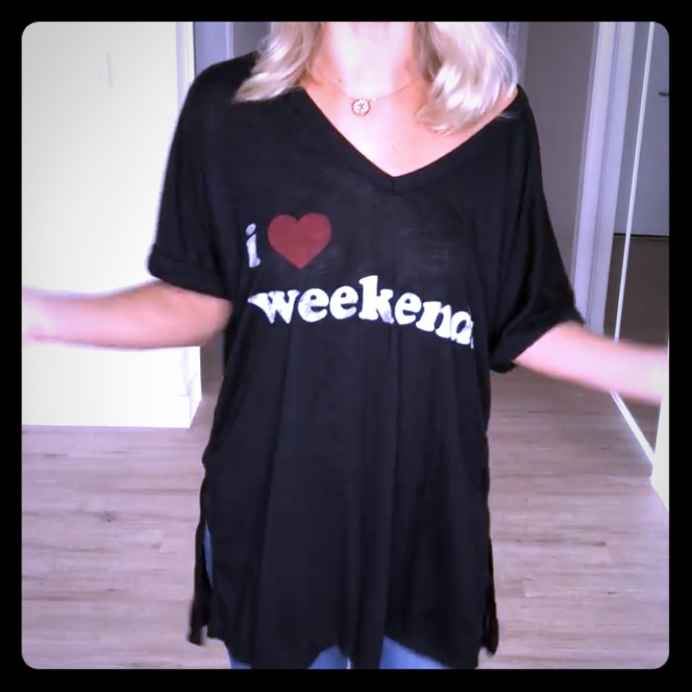Bibi I love the weekends oversized jersey slub tee